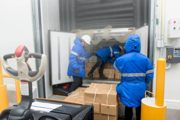 Transporte Mercancías Las Mercancías Carga Del Almacén Congelación Almacenamiento Para — Foto de Stock