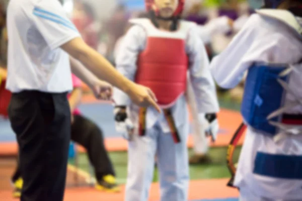 Imagen Borrosa Señal Árbitro Momento Del Torneo Taekwondo Niños Estadios — Foto de Stock