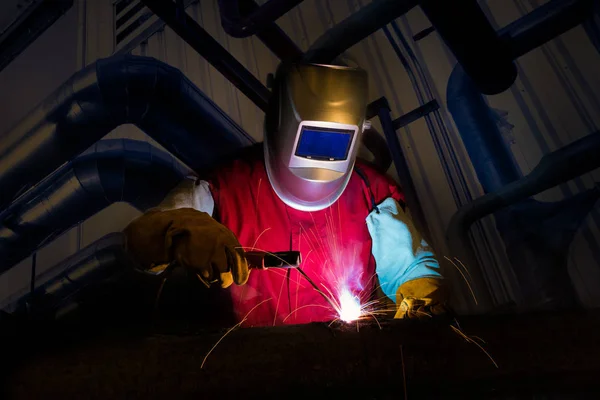 Trabalho Soldagem Para Tubos Aço Oficina Fabricação Fábrica — Fotografia de Stock