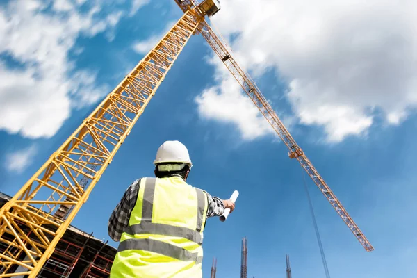 Bauingenieur Menschen Steuern Und Verwalten Auf Der Baustelle Oder Auf — Stockfoto