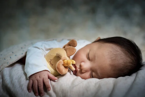 Newborn Baby Boy Sleeping Sweetly Stomach — Stock Photo, Image