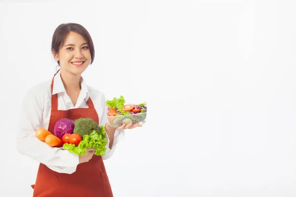 Mladá Asijská Žena Drží Zeleniny Čerstvým Ovocem Zdravou Stravou Antioxidant — Stock fotografie