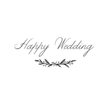 Mutlu düğün el yazı yazıt. Beyaz izole modern hat tebrik kartı vektör.