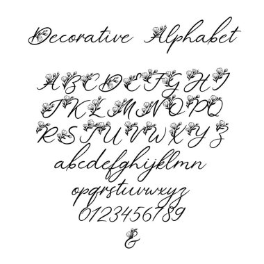 Vektör hat alfabe. Çiçek harfler. Dekoratif el yazısı fırça yazı tipini: Düğün Monogram, Logo, davet.