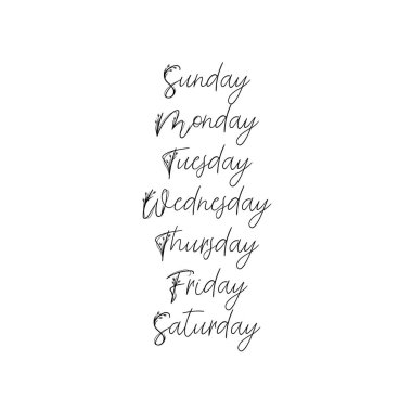 El yazısıyla aldığınız gün haftanın. Pazar, Pazartesi, Salı, Çarşamba, Perşembe, Cuma, Cumartesi. Modern hat.