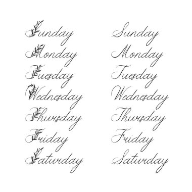 El yazısıyla aldığınız gün haftanın. Pazar, Pazartesi, Salı, Çarşamba, Perşembe, Cuma, Cumartesi. Modern hat.