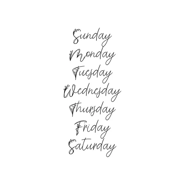 Handwritten Days of Week. Sunday, Monday, Tuesday, Wednesday, Thursday, Friday, Saturday. Modern Calligraphy. — Stock Vector