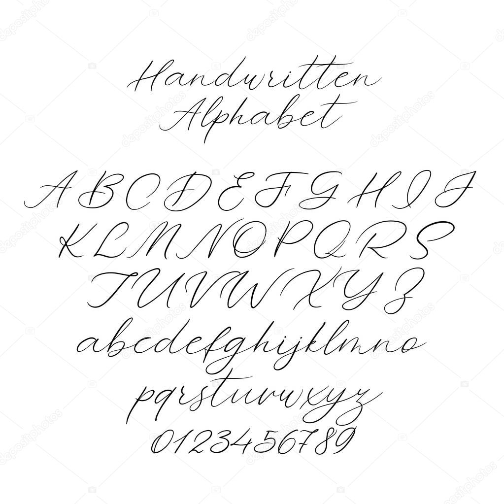 Vector Calligraphy Alphabet. Exclusive Letters. Decorative handwritten brush font for Wedding Monogram, Logo, Invitation