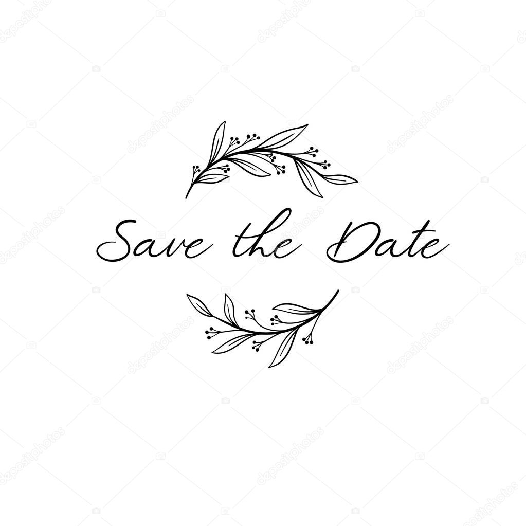 Save the Date calligraphy. Wedding phrase for invitations design, cards, banners, photo overlays. Isolated on white.