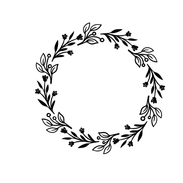 Marco vectorial dibujado a mano. Corona floral con hojas para bodas y vacaciones. Elementos decorativos para el diseño. Aislado — Archivo Imágenes Vectoriales