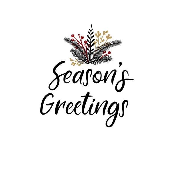 Seasons Greetings Hand Lettering Greeting Card. Vector Illistration. Modern Calligraphy. Handwritten Christmas Decor — Stock Vector