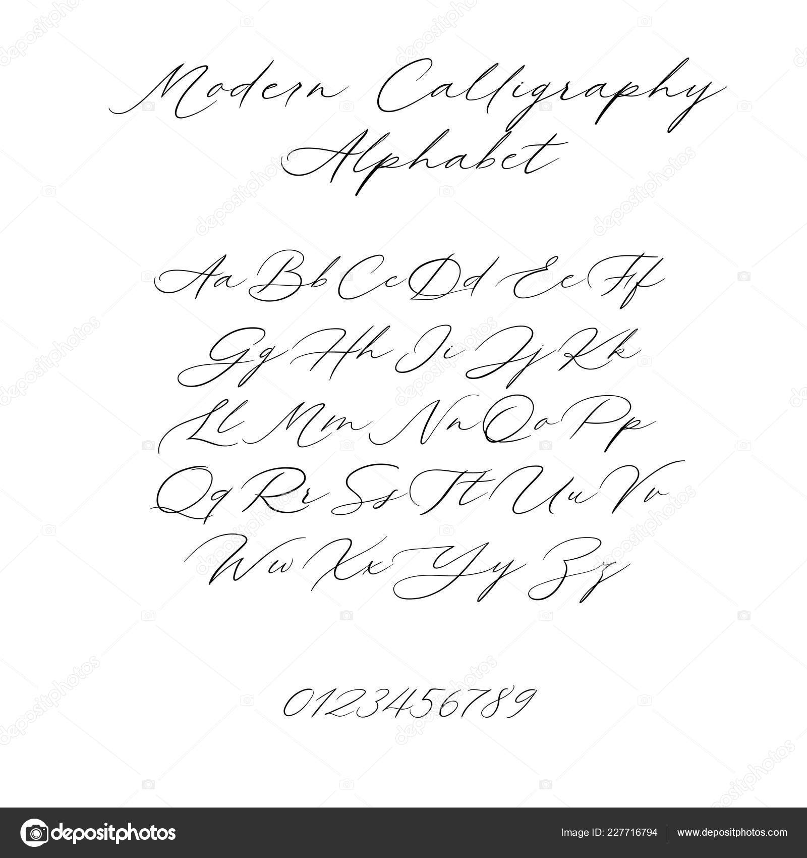 Hand lettering alphabet design, handwritten brush modern calligraphy font.  Vector illustration isolated on background Stock Vector