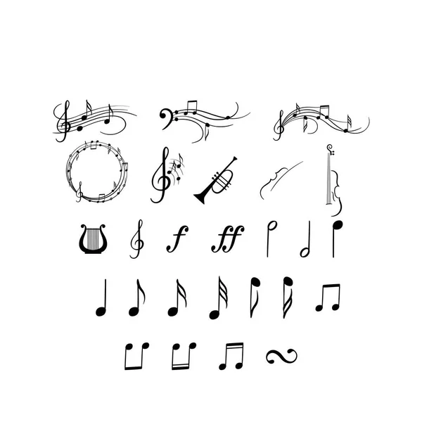 Notas de música de vuelo, notas musicales de onda. Elementos musicales. Ilustración vectorial — Vector de stock