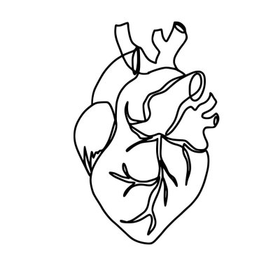 Soyut kalp bir çizgi çiziyor. Beyazlar üzerinde kesintisiz kalp çizgisi. Asgari biçim.