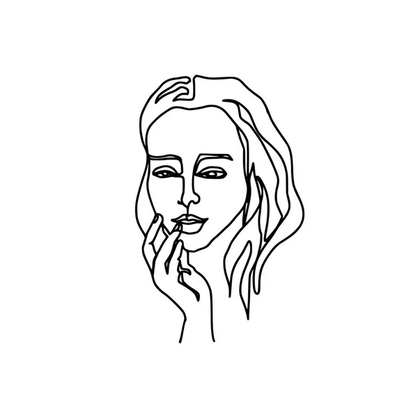 Cara abstracta dibujo de una línea. Retrato de Beauty Woman aislado en blanco. Estilo minimalista. Línea continua — Archivo Imágenes Vectoriales