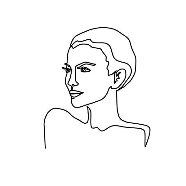 Rosto abstrato um desenho de linha. Retrato de Mulher Beleza isolado em branco. Estilo minimalista. Linha contínua —  Vetores de Stock