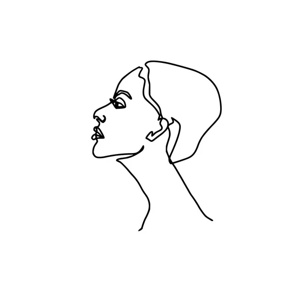 Rosto abstrato um desenho de linha. Retrato de Mulher Beleza isolado em branco. Estilo minimalista. Linha contínua —  Vetores de Stock