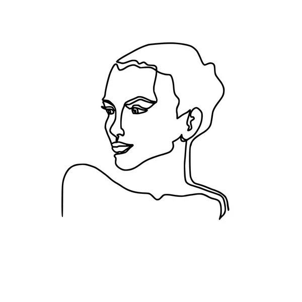 Wajah abstrak satu baris gambar. Potret wanita cantik diisolasi dengan warna putih. Gaya minimalis. Garis kontinu - Stok Vektor