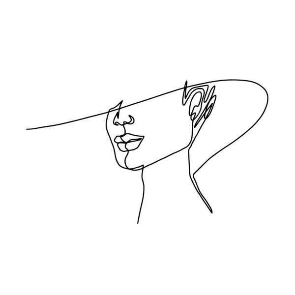 Cara abstracta dibujo de una línea. Retrato de Beauty Woman aislado en blanco. Estilo minimalista. Línea continua — Vector de stock