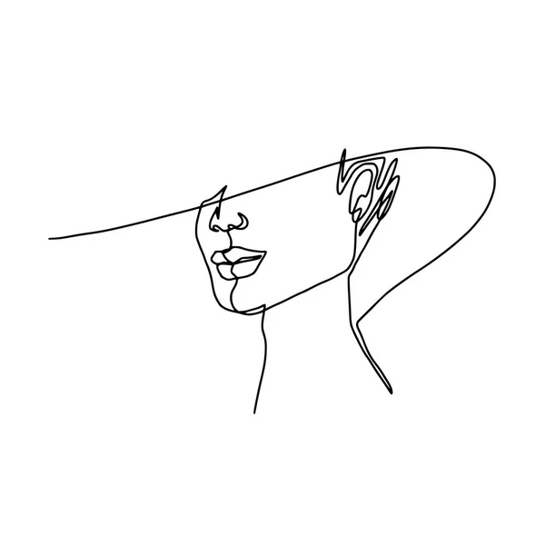 Soyut yüz tek çizgi çizimi. Beauty Woman portresi beyaza izole edilmiş. Minimalist stil. Aralıksız çizgi