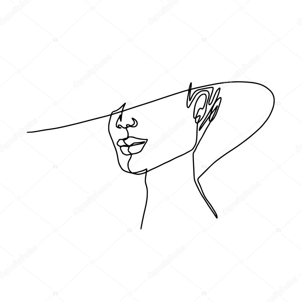Abstract face one line drawing. Beauty Woman portrait isolated on white. Minimalistic style. Continuous line