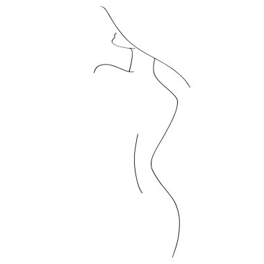 Kadın figürü. Çizgi Sanat. Stylize edilmiş vücut. Doğrusal Sanat. Vektör çizimi. Siluet