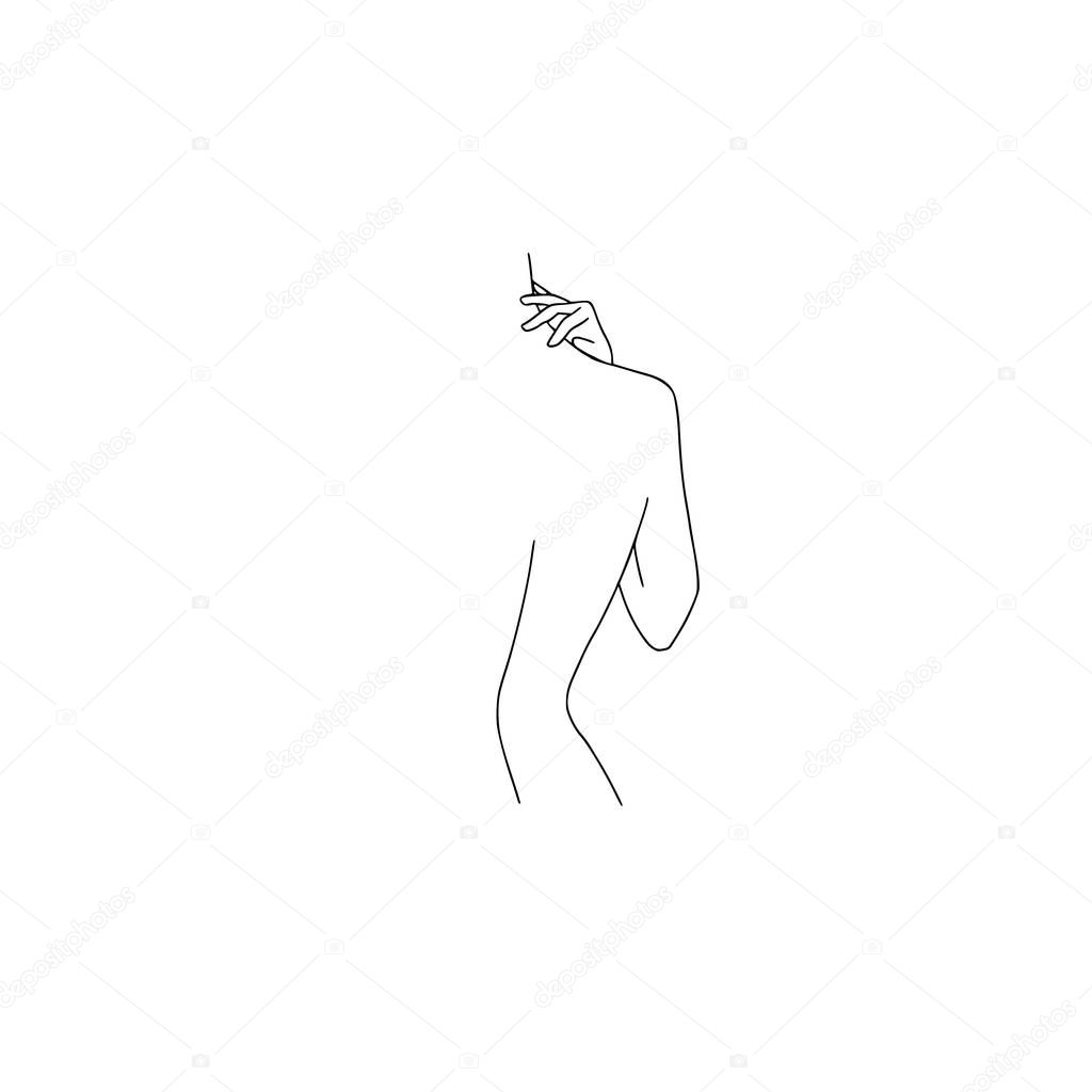 Female figure. Line Art. Stylized body. Linear Art. Vector illustration. Silhouette