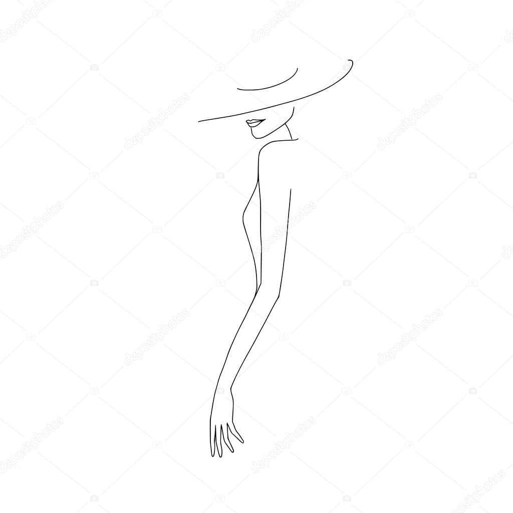 Female figure. Line Art. Vector Linear Art. Female Silhouette.