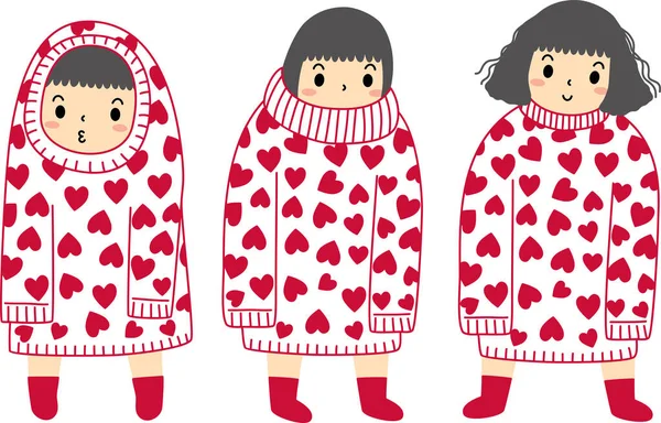 Düz karalama karakteri çiziminin taşıyıcısı. Hoş bir kızın adımlarının çizimi. Kırmızı kalp süveteri ve çizmeler giyiyor.