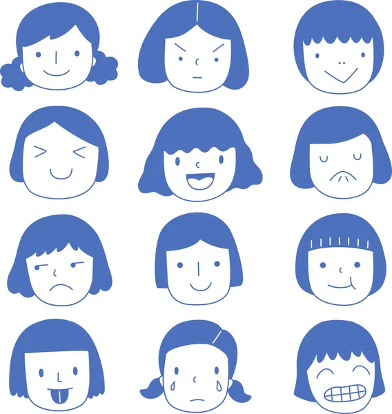 Vector Flat Doodle Character Design Illustration Cute Face Girls Hair — Stock Vector