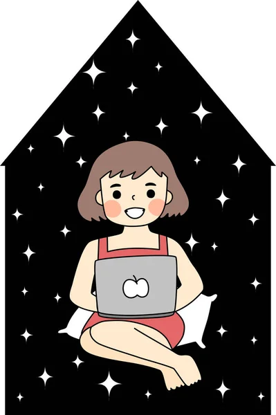 Vetor Desenho Personagem Doodle Plana Ilustração Trabalho Menina Casa Seu —  Vetores de Stock