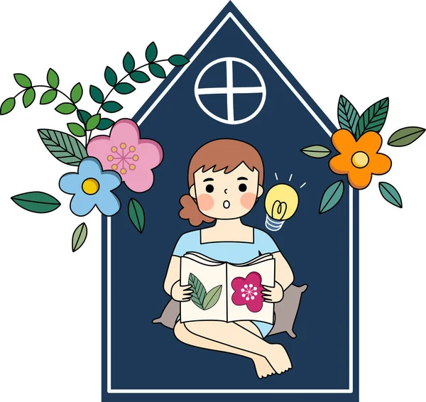 Botanik ve çiçek bitkileri arasında Covid-19 Coronavirus hastalığı sırasında evinde çalışan kızın çizim çiziminin taşıyıcısı