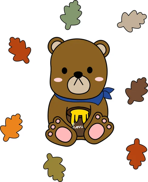 Διάνυσμα Επίπεδη Doodle Χαρακτήρα Εικονογράφηση Του Χαριτωμένο Αρκούδα Μέλι Και — Διανυσματικό Αρχείο