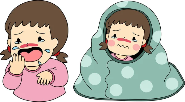 Düz karalama karakteri tasarımı temsilcisi küçük çocukların soğuk algınlığı olduğunu gösteriyor.