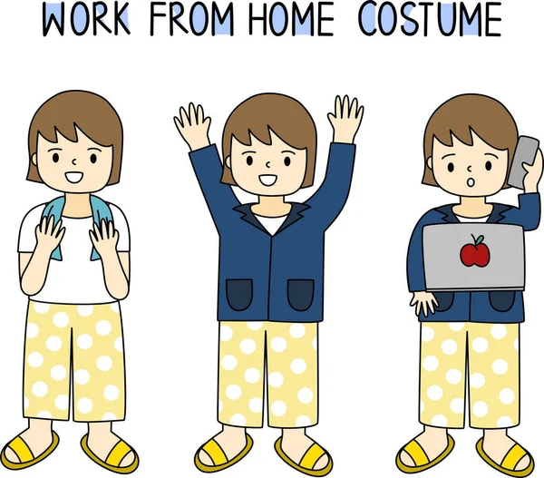 Vector Flat Doodle Character Design Illustration Girl Wears Work Home — Stock Vector