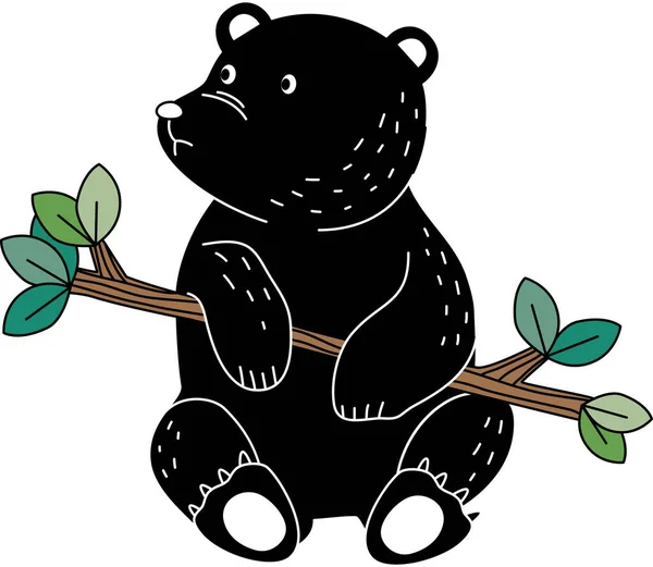 Καρτούν Της Μαύρης Αρκούδας Ανεβαίνει Στο Κλαδί Απλό Χαριτωμένο Χέρι — Διανυσματικό Αρχείο