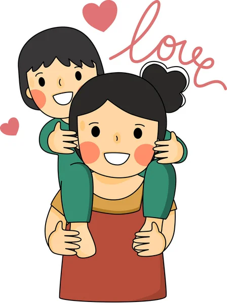 Anne ve kızı arasındaki koşulsuz sevginin çizgi filmi. Basit el çizimi vektörü ve minimal simgeler düz biçim çizimi.