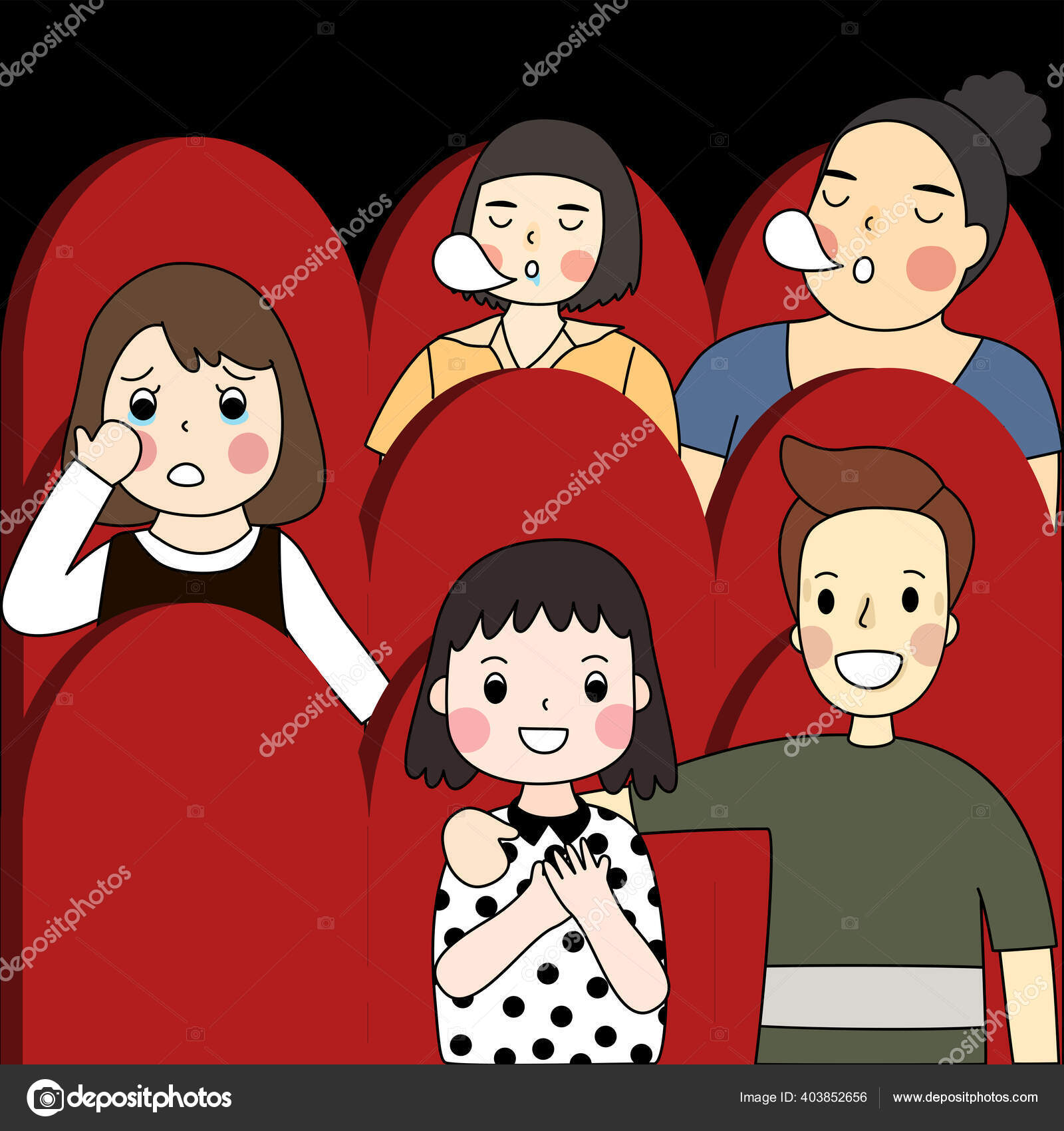 Stimmungskarikatur Von Menschen Die Sich Kino Filme Ansehen Einfache Susse Stockvektor C Kumamonkung Gmail Com 403852656