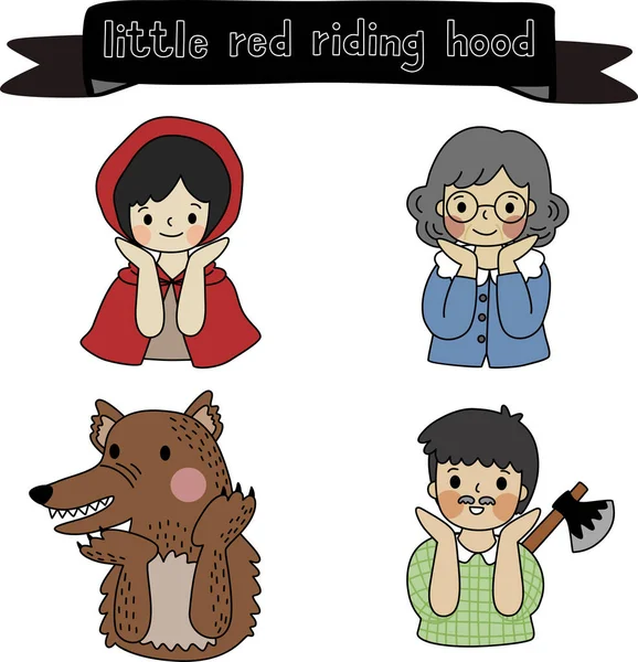 Cartoon Group Set Main Character Little Red Riding Hood Simple — Stock Vector