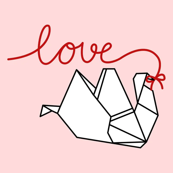 Aşk kelimeli origami kuğusu çizgi filmi. Basit bir el çizimi çizimi vektörü ve minimal simgeler düz stil karakter çizimi.