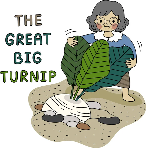 Büyük şalgam ve yaşlı insanların çizgi filmi. Basit bir el çizimi çizimi vektörü ve minimal simgeler düz stil karakter çizimi.