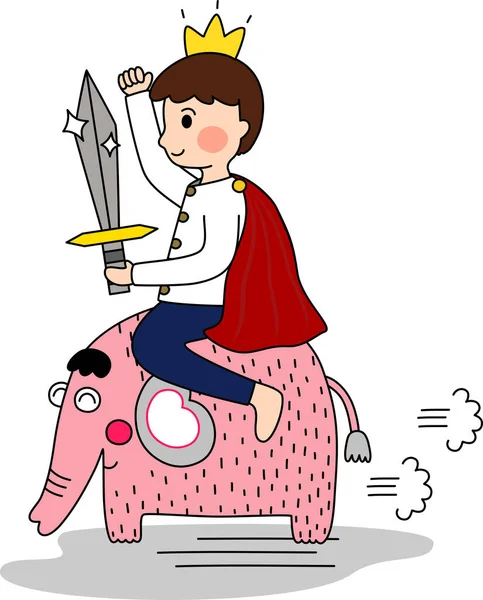 Savaşta prens filin üstünde geziyor. Basit bir el çizimi çizimi vektörü ve minimal simgeler düz stil karakter çizimi.