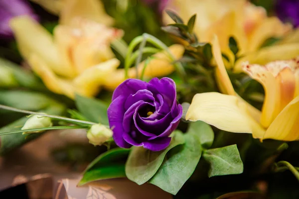 Een Boeket Van Gele Orchideeën Een Boom Box — Stockfoto