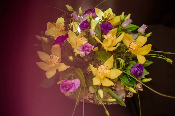 Bouquet Orchidées Jaunes Dans Une Boîte Arbre — Photo