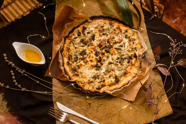 Tarte Four Avec Poulet Champignons — Photo