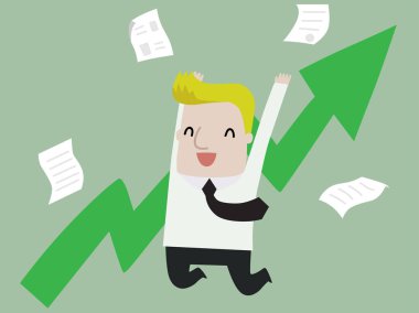 Mutlu işadamı kutluyor zafer, vektör çizim