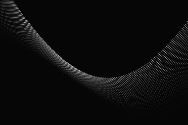 Siyah ve beyaz noktaların gradyan dalgası, pürüzsüz hareketli minimum soyut arkaplan, dijital bilim tasarım elementi.