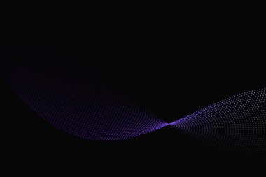 Mor-mavi benekli dalga, parçacık hareketli pürüzsüz soyut arkaplan, fütüristik bilimden esinlenilmiş grafik tasarım.