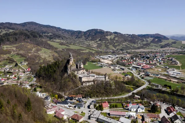 Beautiful View Top Town Mountain Valley You Can See Roads — Stock Photo, Image