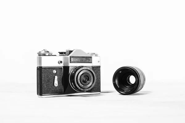 Stary Retro Aparat Fotograficzny Obiektyw Białym Tle — Zdjęcie stockowe